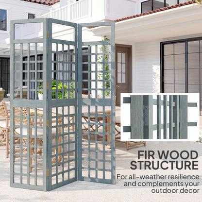 Outsunny 3-Panel Garden Privacy Screen, Freestanding Foldable Wooden Outdoor Divider/Trellis, Decorative Privacy Screen, Grey
