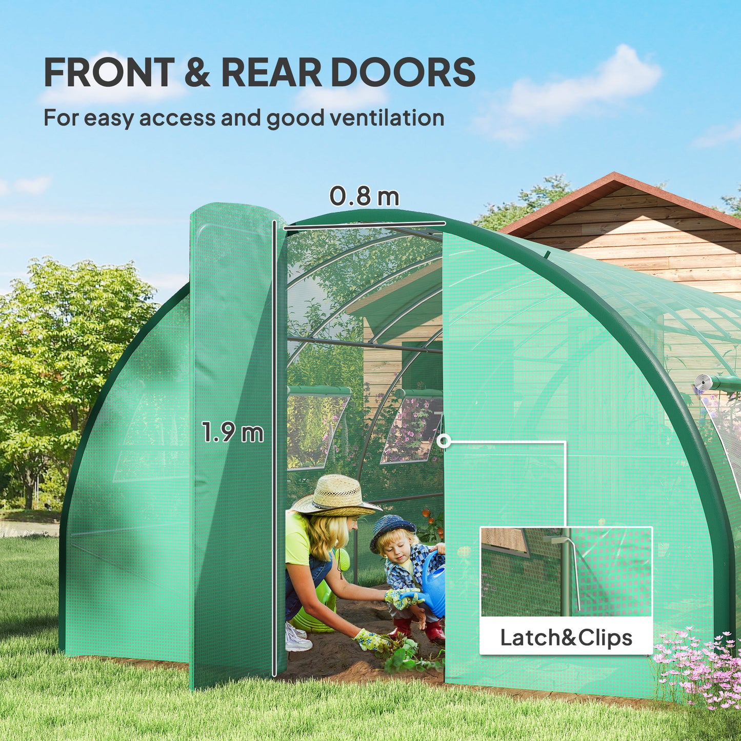 Outsunny Polyethylene Upgraded Structure Walk-in Polytunnel Greenhouse, 6 x 3 m, Green