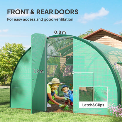Outsunny Polyethylene Upgraded Structure Walk-in Polytunnel Greenhouse, 6 x 3 m, Green
