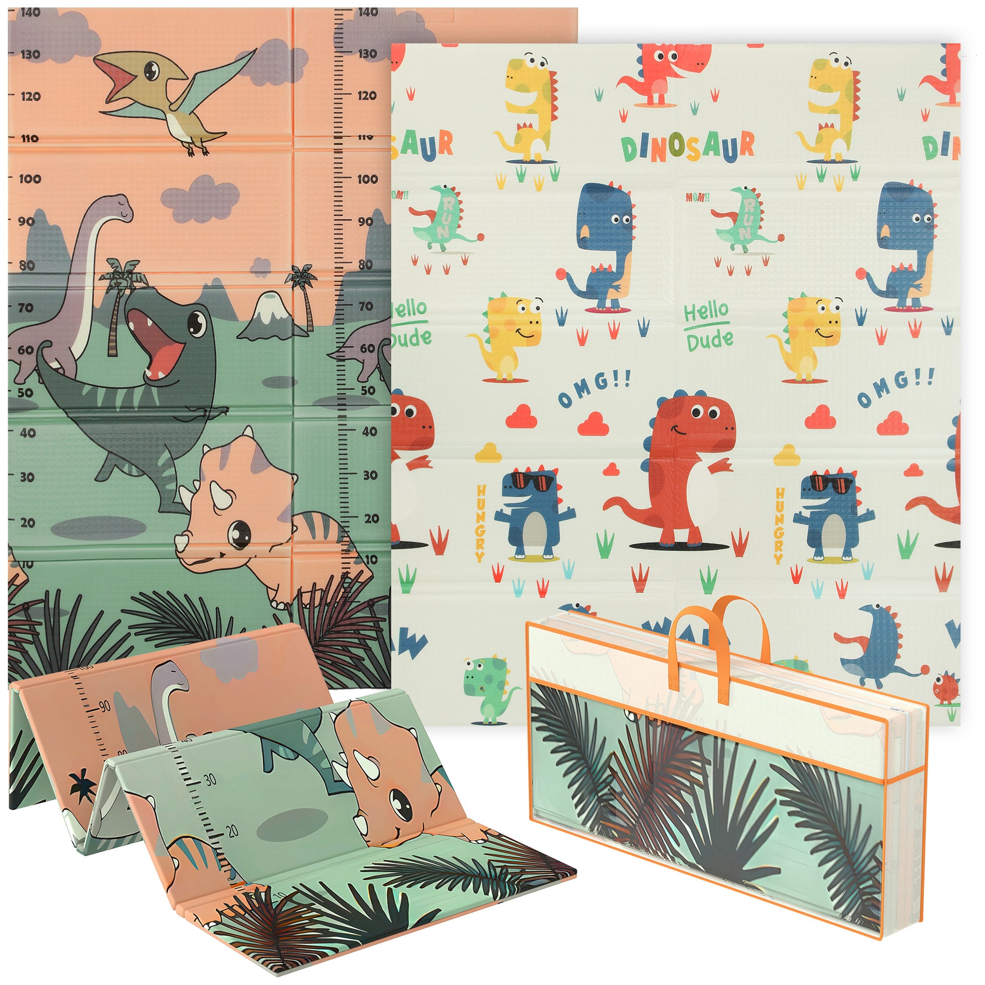 AIYAPLAY Dinosaur-Themed Baby Plat Mat Double Sided, Foldable, Water-Resistant for Outdoor/Indoor, 177 x 146 x 1.5cm--ChewyGames-ChewyGames