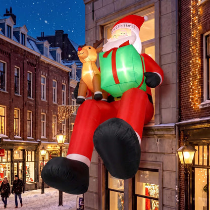 Outsunny 9.3ft Giant Christmas Inflatable Hanging Santa Claus Sitting w/ Reindeer, Gift Box