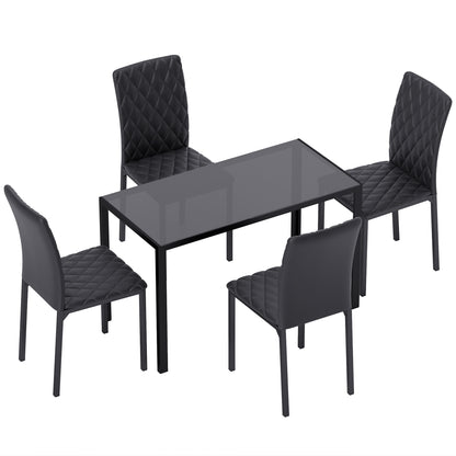 HOMCOM 5 Piece Dining Set, Kitchen Table with Glass Top, Faux Leather Chairs, Black