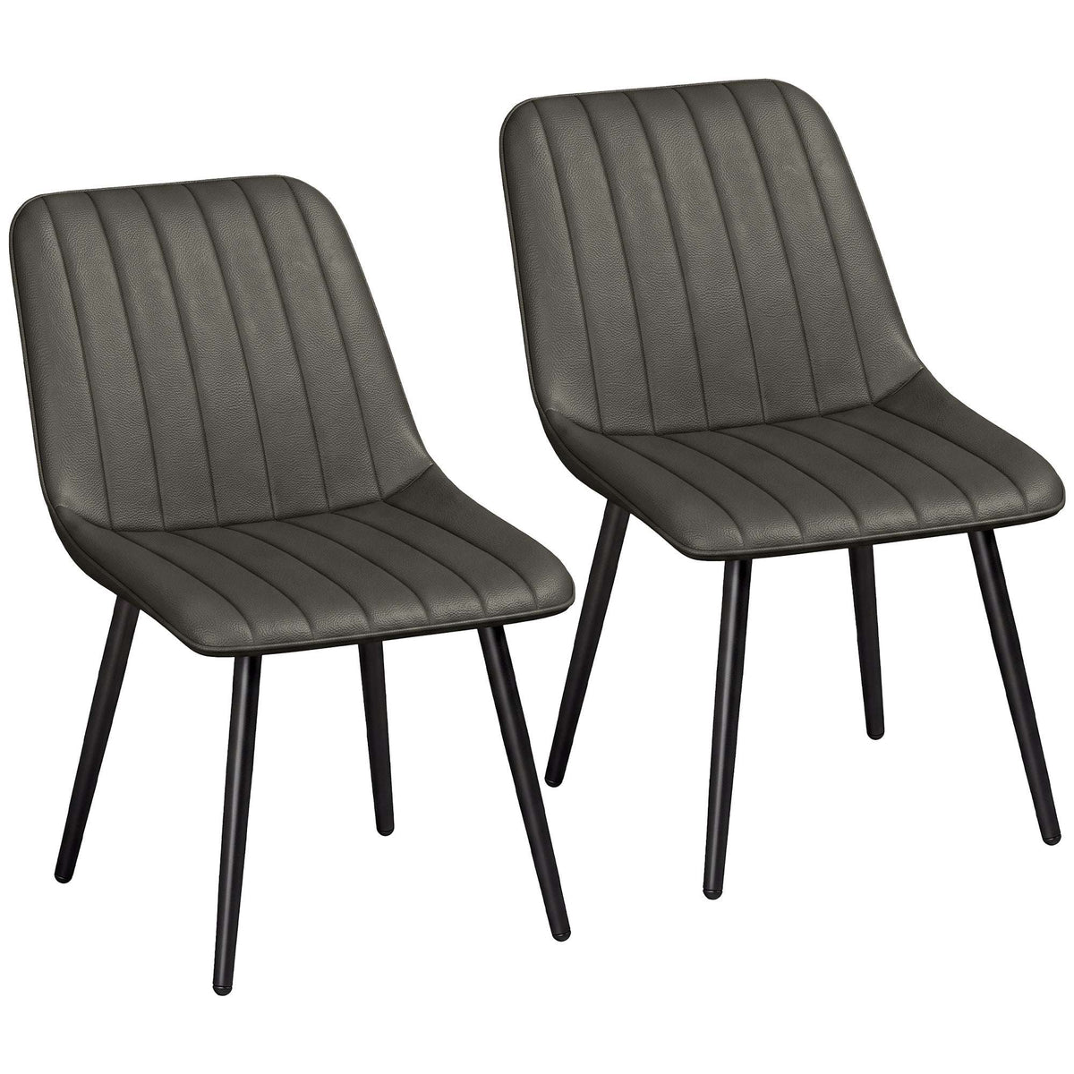 HOMCOM Faux Leather Upholstered Kitchen Chairs, Modern Dining Chairs Set of 2 with Metal Legs for Dining Room, Grey