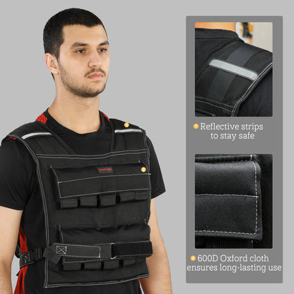 SPORTNOW 20KG Adjustable Weighted Vest, Running Weight Vest, with 30 Metal Weights, Reflective Strips, for Running, Exercise