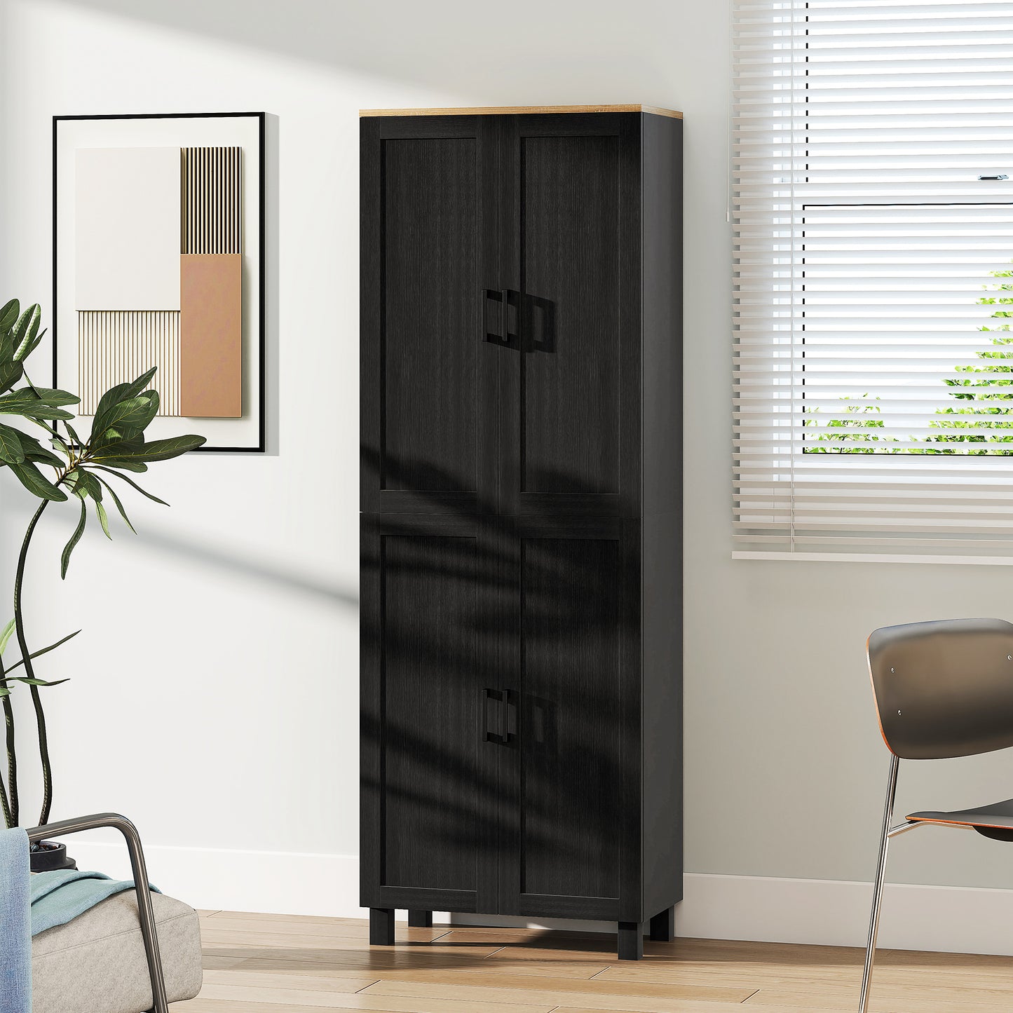 HOMCOM Freestanding Kitchen Cupboard, 4-Door Storage Cabinet with Adjustable Shelves, Modern Kitchen Pantry, 170cm, Black