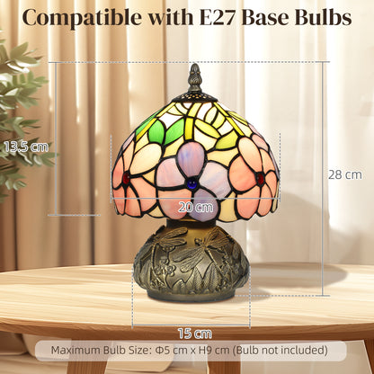 HOMCOM Tiffany-Style Table Lamp with Sculpted Dragonfly Base, Handcrafted Classic Stained Glass Bedside Lamp for Living Room and Bedroom, E27 Socket, Pink