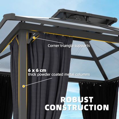 Outsunny 2.5 x 2.5 m Hardtop Gazebo Canopy with Double PC Roof, Drainage Gutters, Garden Gazebo Permanent Pavilion, Dark Grey