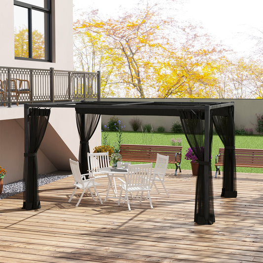 Outsunny 3 x 4m Aluminium Frame Pergola, with Retractable Roof - Dark Grey