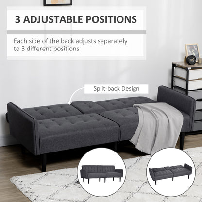 HOMCOM Three-Seater Sofa Bed, with Cupholders - Grey