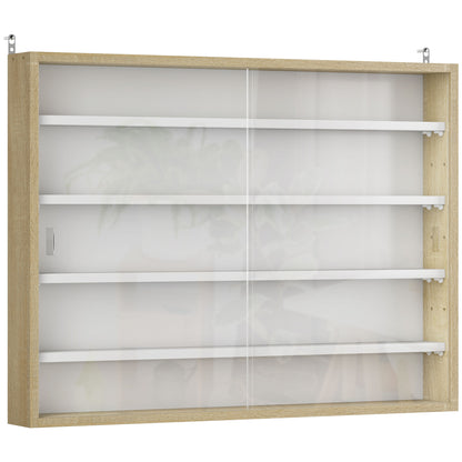 HOMCOM 5-Tier Wall Display Shelf Unit Cabinet w/ 4 Adjustable Shelves Glass Doors Home Office Ornaments 60x80cm Natural