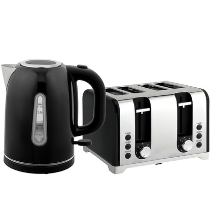 HOMCOM Kettle and Toaster Set, 1.7L 3000W Rapid Boil Jug Kettle with Otter Thermostat, Limescale Filter, 4 Slice Toaster with 7 Browning Controls, Crumb Tray, LED Strip, Black