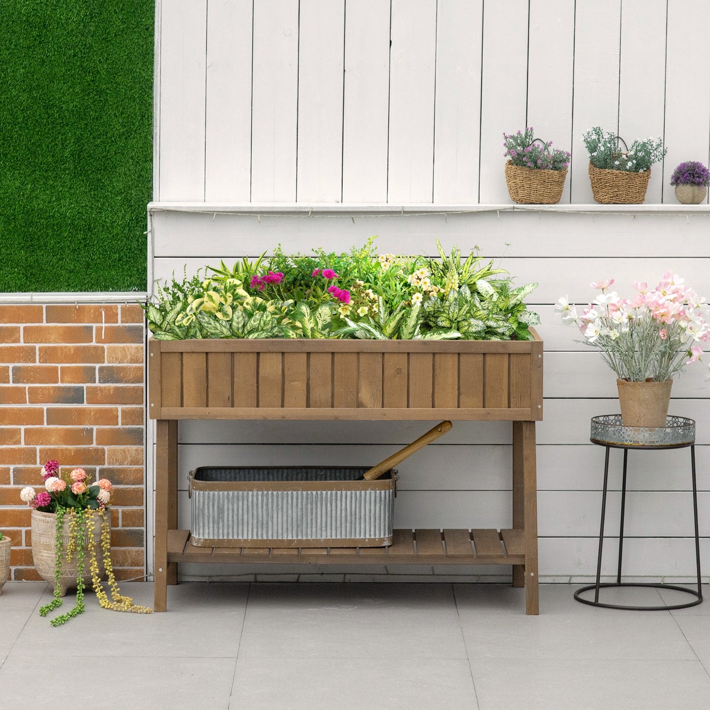 Outsunny Wooden Herb Planter Raised Bed Container Garden Plant Stand Bed 8 Boxes 110L x 46W x 76Hcm Brown