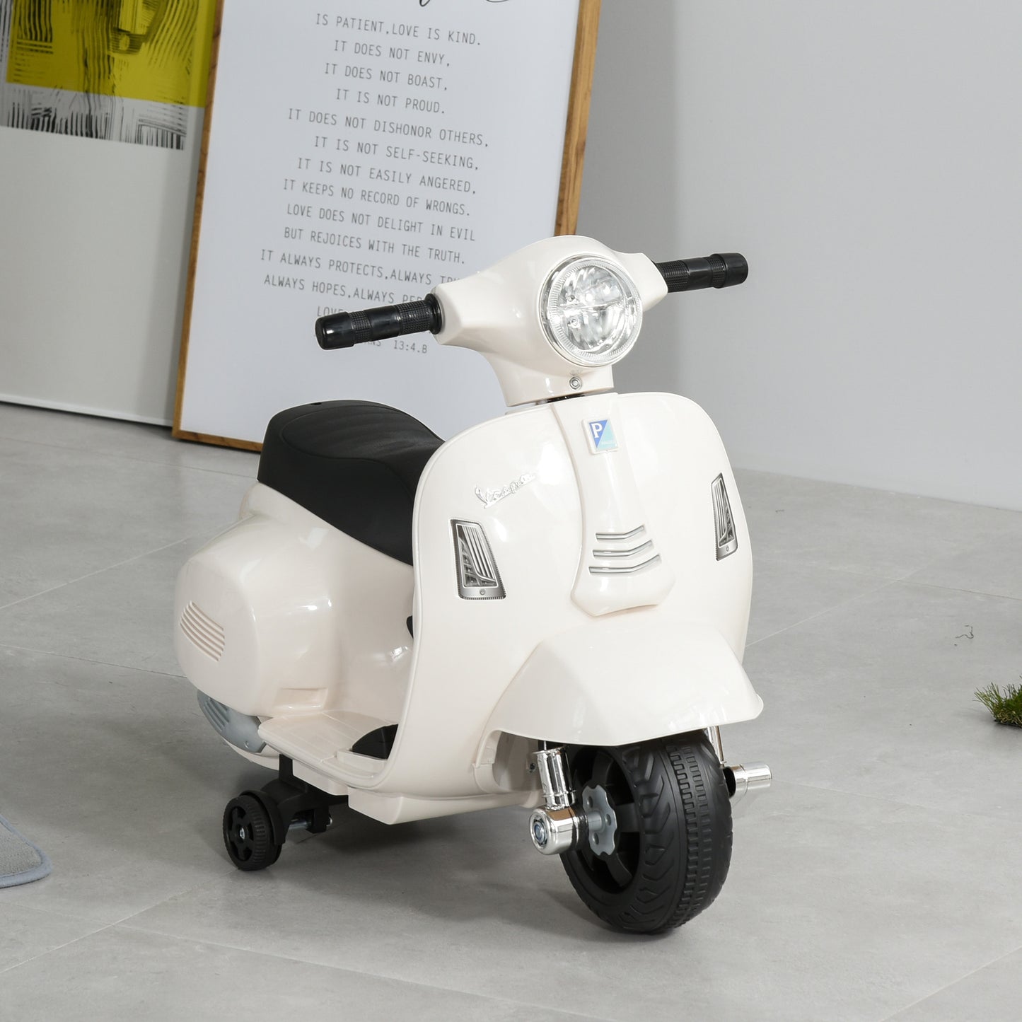 HOMCOM Vespa Licensed 6V Kids Electric Motorbike Ride On Motorcycle  Battery Powered for 18-36 Months with Horn Light White