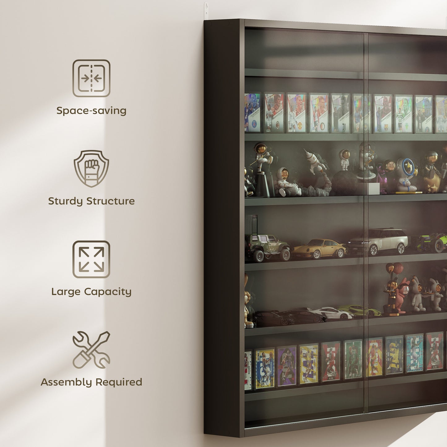 HOMCOM Six Shelf Display Cabinet, with Glass Doors - Black