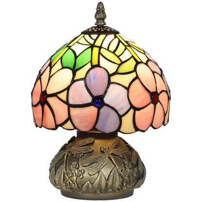 HOMCOM Tiffany-Style Table Lamp with Sculpted Dragonfly Base, Handcrafted Classic Stained Glass Bedside Lamp for Living Room and Bedroom, E27 Socket, Pink