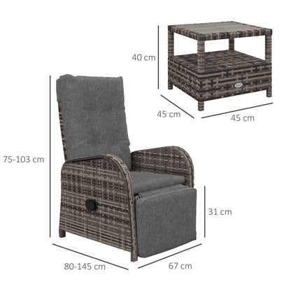 Outsunny 2 Seater Patio Rattan No Installation Chaise Lounge Sofa Set with Premium Fabric Cushion, Grey and Brown