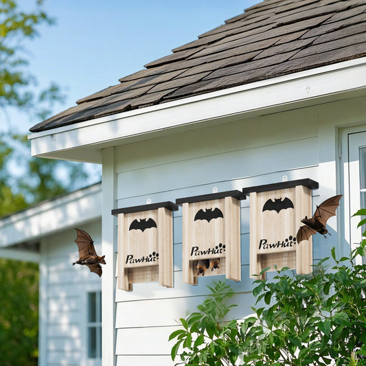 PawHut 3PCs Wooden Bat Boxes, Bat Houses Designed to Attract Bats & Easy to Hang for Outdoor, Garden, Farm, 18 x 6 x 22.5 cm--ChewyGames-ChewyGames