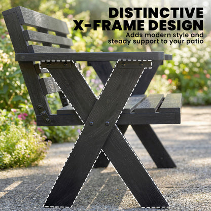 Outsunny 2 Seater Wooden Garden Bench, Slatted Patio Bench with Armrest and Backrest, Black