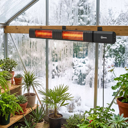 Outsunny 3000 W Electric Infrared Patio Heater, Wall Mounted IP65 Garden Heater with 9 Heat Settings, 24 H Timer, Black