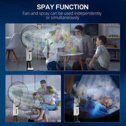 HOMCOM Spray Misting Fan, Floor Fan with Water Mist Spray, 70° Oscillation, Tilt Head, 3 Speeds, 2.8L Water Tank, White