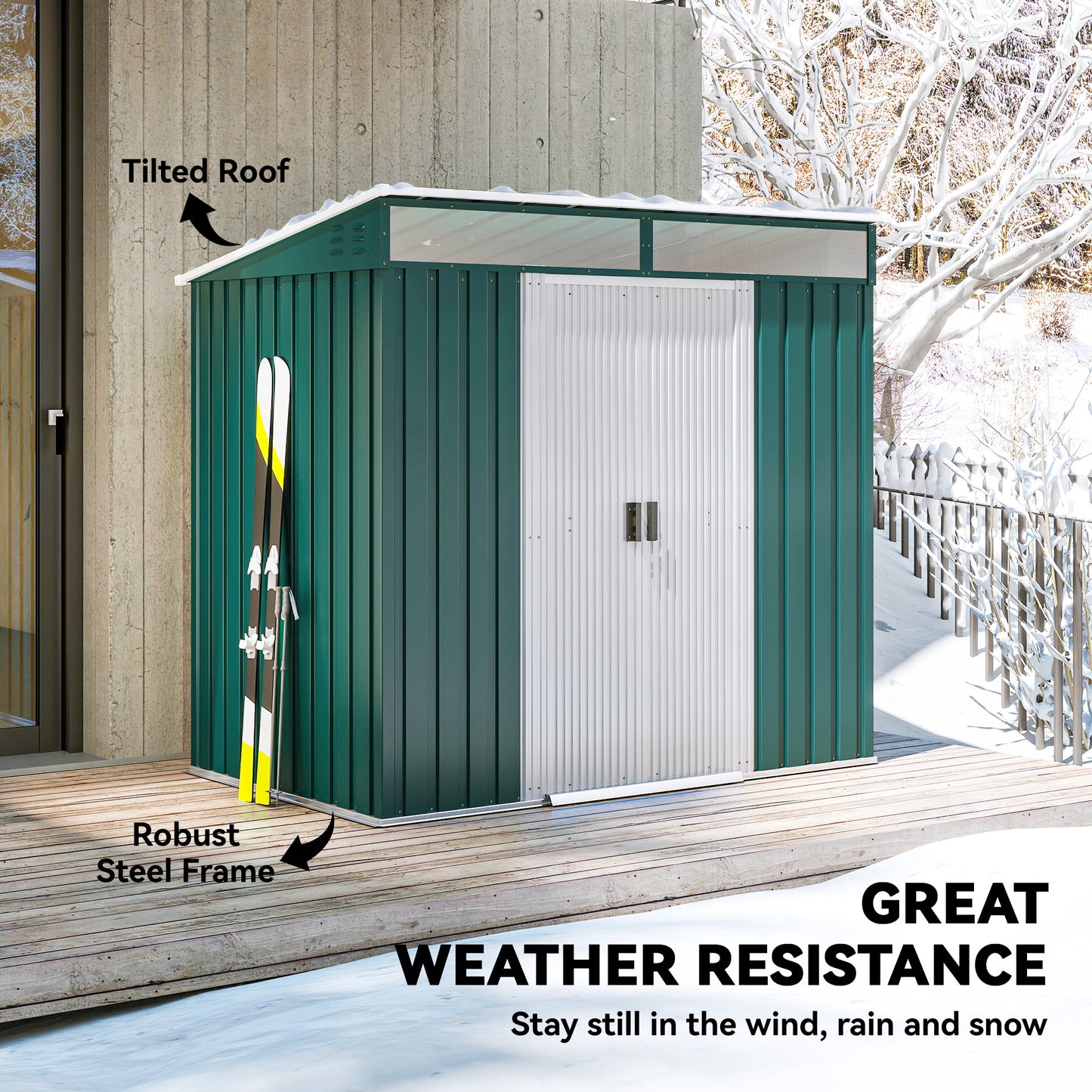 Outsunny 6.5 x 4FT Galvanised Metal Shed with Foundation Kit, Lockable Tool Garden Shed with Double Sliding Doors, Vents, Green