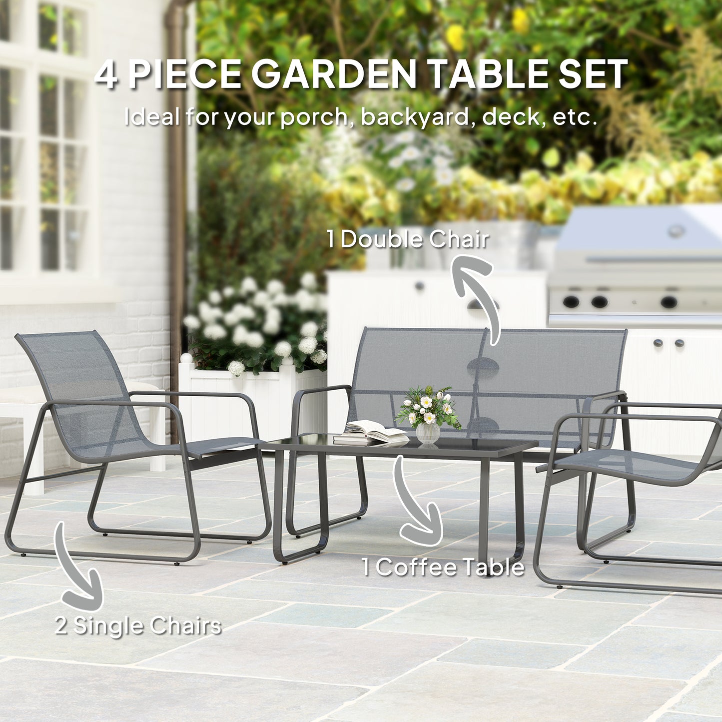 Outsunny Four-Piece Minimalistic Garden Sofa Set - Light Grey
