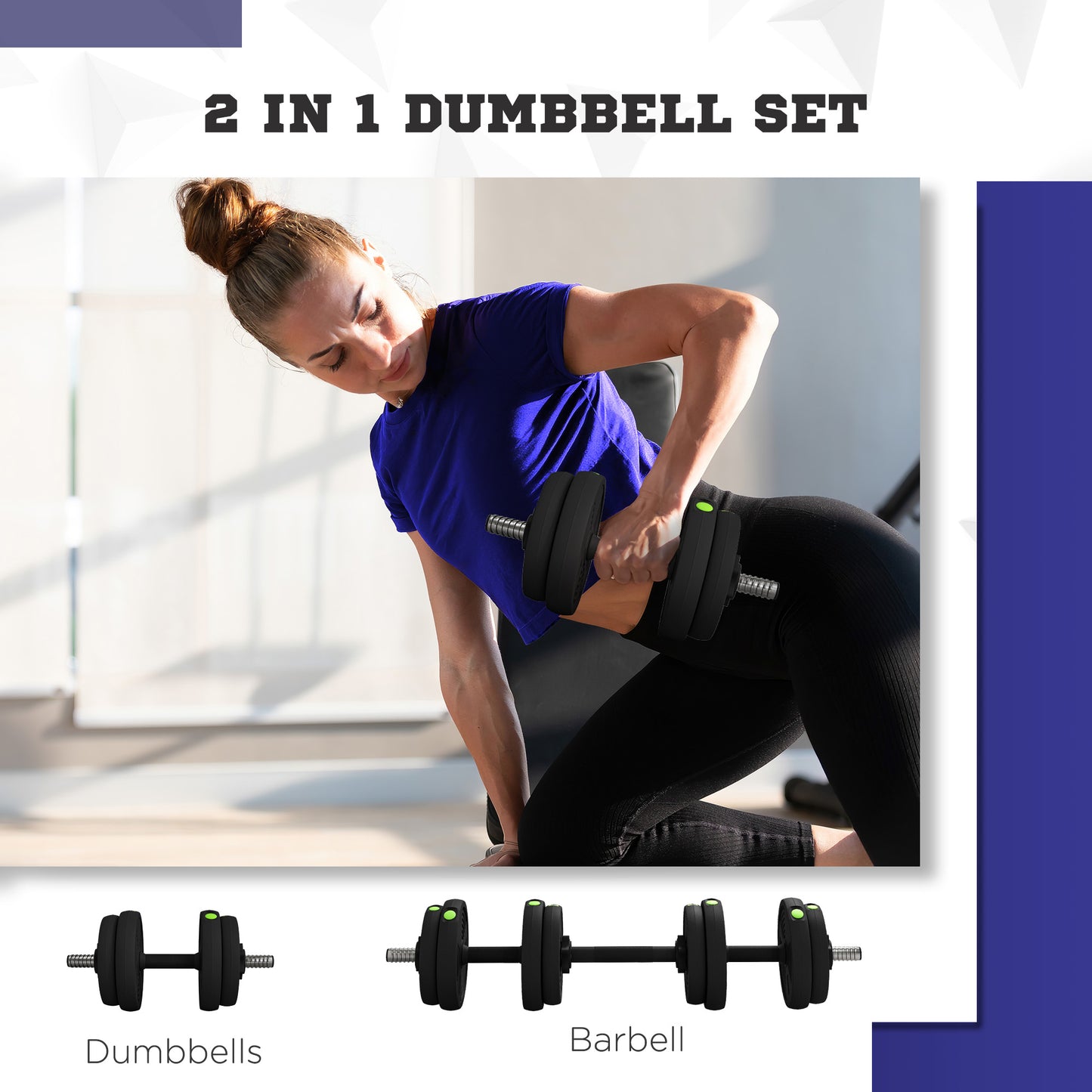 SPORTNOW Adjustable Weight Barbell & Dumbbells Set Free Weights Strength Muscle Exercise Home Gym Training, Black and Green
