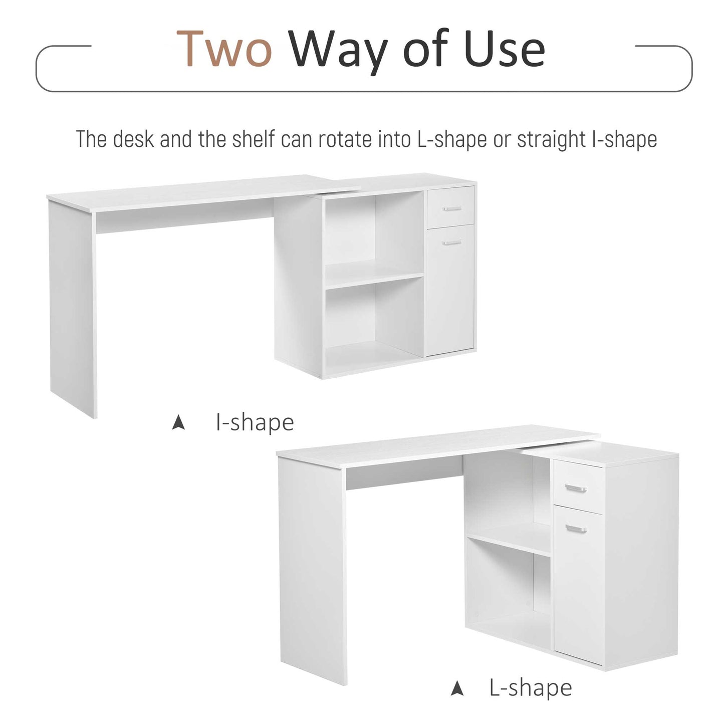 HOMCOM L-Shaped Desk, Corner Computer Desk, Adjustable Study Table with Storage Shelf, Drawer and Cabinet, Workstation for Home Office, White Wood Grain--ChewyGames-ChewyGames
