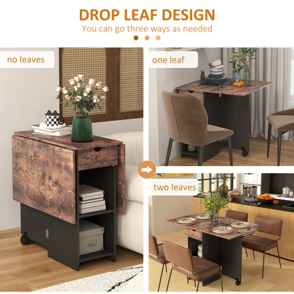 HOMCOM Folding Dining Table, Drop Leaf Table for Small Spaces, Foldable Table with Drawer and Storage Shelves for Kitchen, Dining Room, Rustic Brown--ChewyGames-ChewyGames