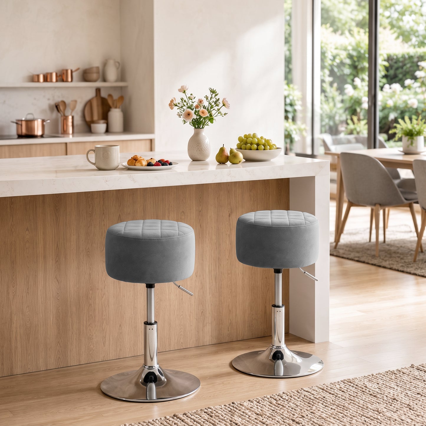 HOMCOM Bar Stool Adjustable Swivel Chair Velvet-Feel Seat 1 Piece, Grey
