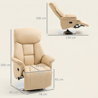 HOMCOM Adjustable Swivel Recliner, Manual Recliner Chair with Footrest, Padded Arms, PU Leather Upholstery, Beige