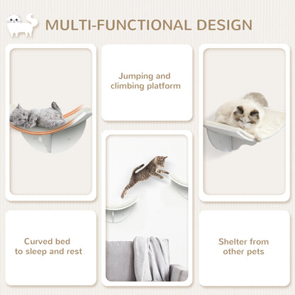 PawHut Wood Cat Shelves, Wall-Mounted Cat Shelter, Curved Kitten Bed Perch Climber Furniture 41 x 28 x 21cm White