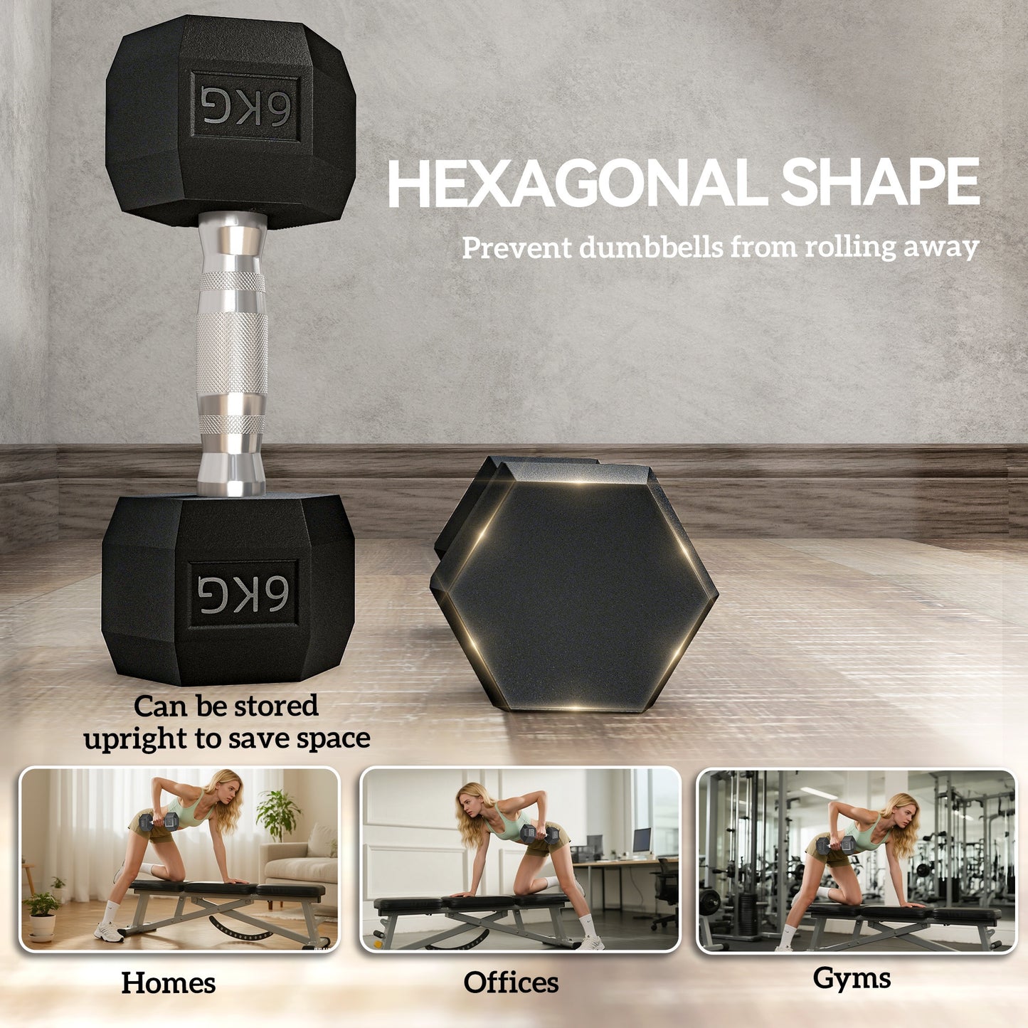 HOMCOM 2x6kg Hex Dumbbells Set Rubber Dumbbells Weight Lifting Equipment Fitness Home Gym--ChewyGames-ChewyGames