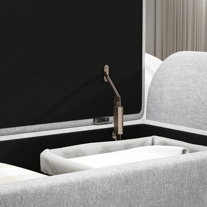HOMCOM Storage Ottoman with Armrest, Upholstered Linen Storage Bench, Window Seat with Rubberwood Legs, Footstool for Bedroom Living Room, Hallway, Light Grey