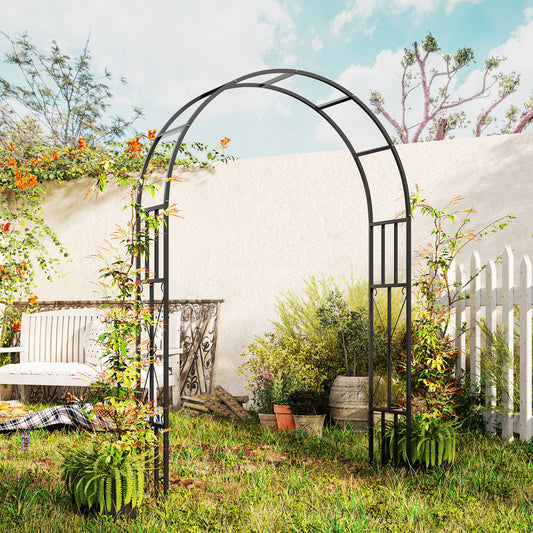 Outsunny Steel Garden Arch, 2.2m High x 1.5m Wide Metal Garden Trellis for Climbing Plants Roses Wisteria Vines, Outdoor Wedding Arch for Bridal Party Ceremony Decoration, Black