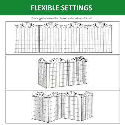 Outsunny Set of 2 Decorative Garden Fence, 8 Panels Metal Picket Fence, Versatile Shapes for Patio Lawn, 365cm x 112cm, Black