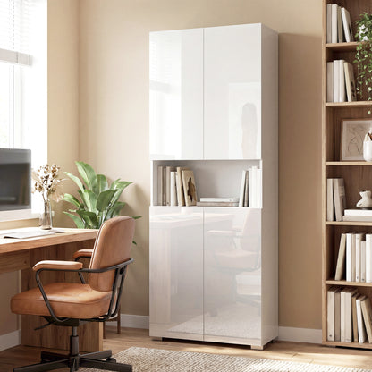 HOMCOM 180 cm Tall Kitchen Cupboard, Pantry Storage Cabinet with Soft Close Doors and Adjustable Shelves, High Gloss White