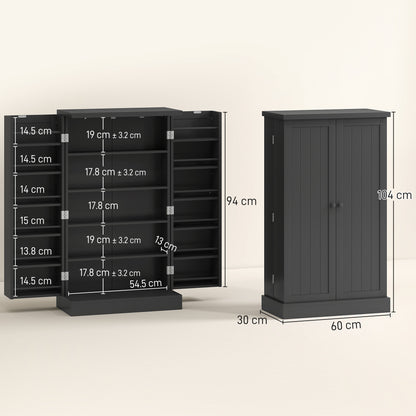 HOMCOM Kitchen Cupboard, Freestanding Multi-Storage Kitchen Pantry Cabinet with Adjustable Shelves, Black