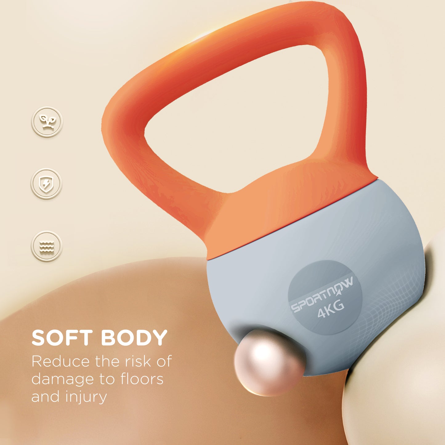 SPORTNOW 4KG Soft Kettlebell, Kettlebell with Non-Slip Handle for Home Gym, Weight Lifting, Strength Training, Orange/Grey--ChewyGames-ChewyGames