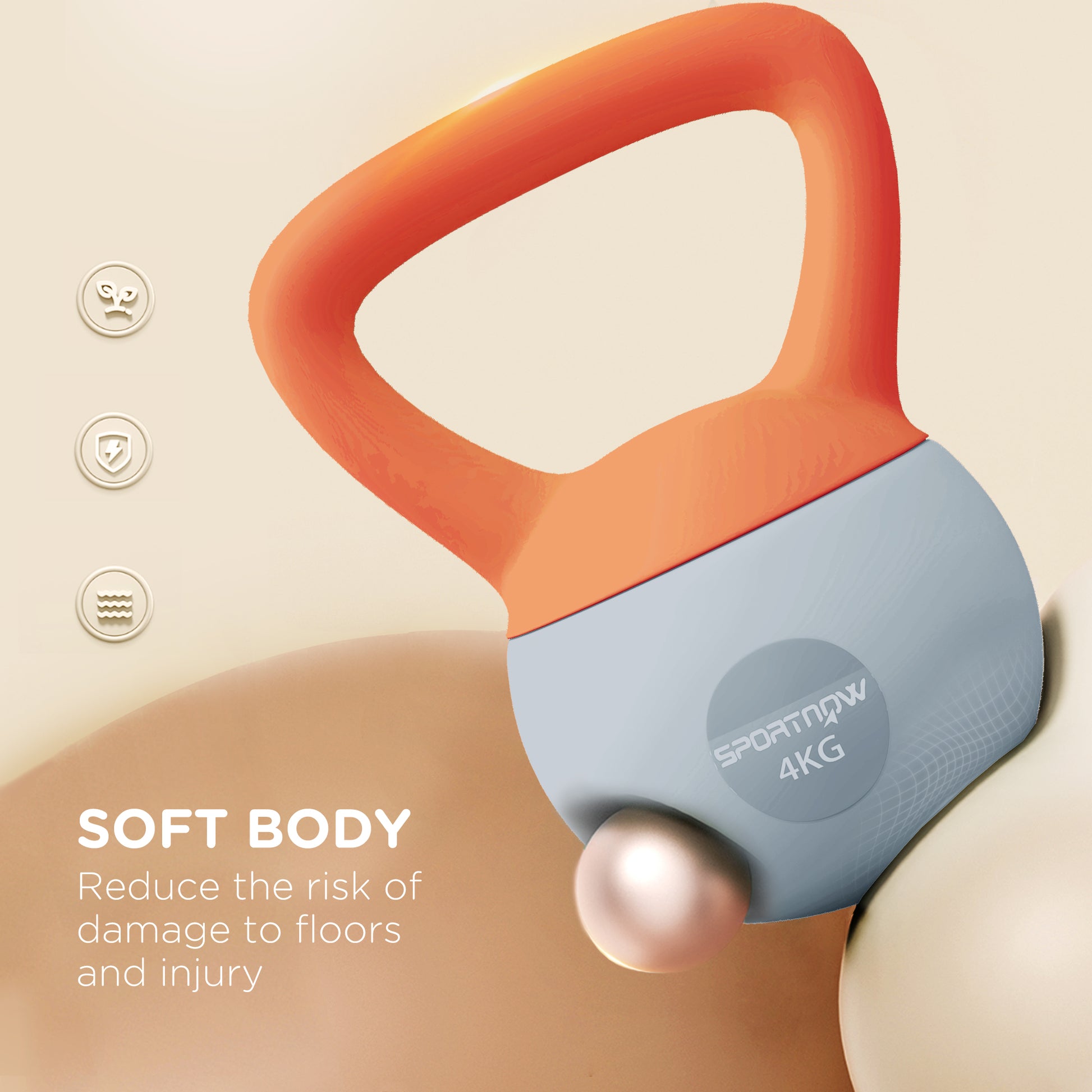 SPORTNOW 4KG Soft Kettlebell, Kettlebell with Non-Slip Handle for Home Gym, Weight Lifting, Strength Training, Orange/Grey--ChewyGames-ChewyGames