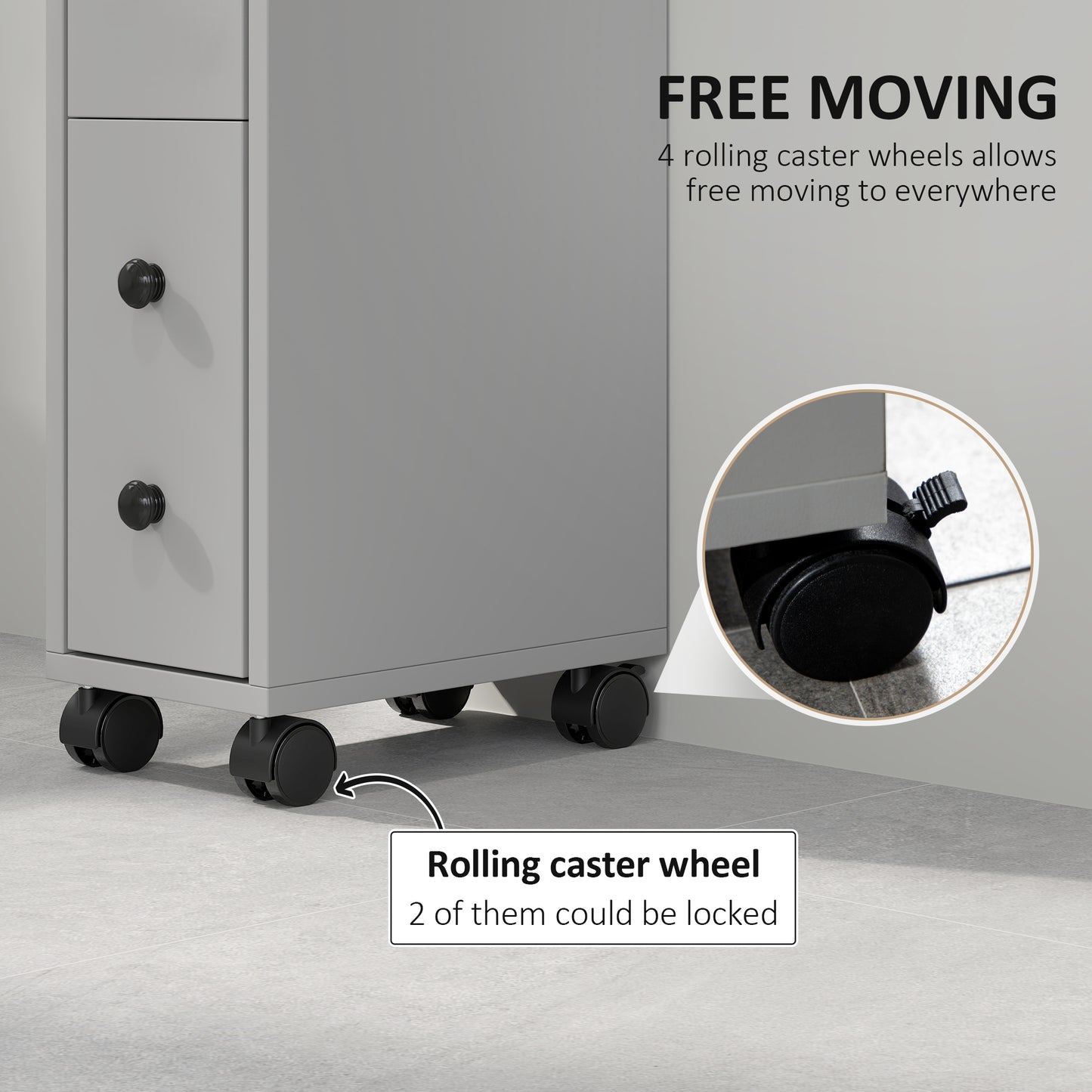 kleankin Slimline Bathroom Storage Cabinet - Grey