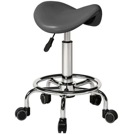 HOMCOM Salon Saddle Stool, Rolling Saddle Chair for Massage, Spa, Clinic, Beauty, Hairdressing and Tattoo, Grey