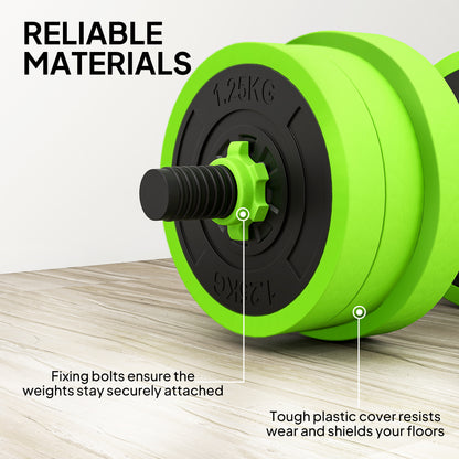 SPORTNOW 20kg 6-In-One Adjustable Weight Dumbbells Set, Barbell, Kettlebell, Push Up Stand - Green