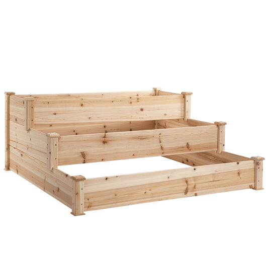 Outsunny 470L Raised Garden Bed, 3-Tier Planter Kit, Elevated Wooden Planters for Garden, Yard & Patio, Wooden Nature