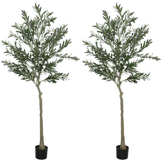 HOMCOM Set of Two Silk Leaf Artificial Olive Trees
