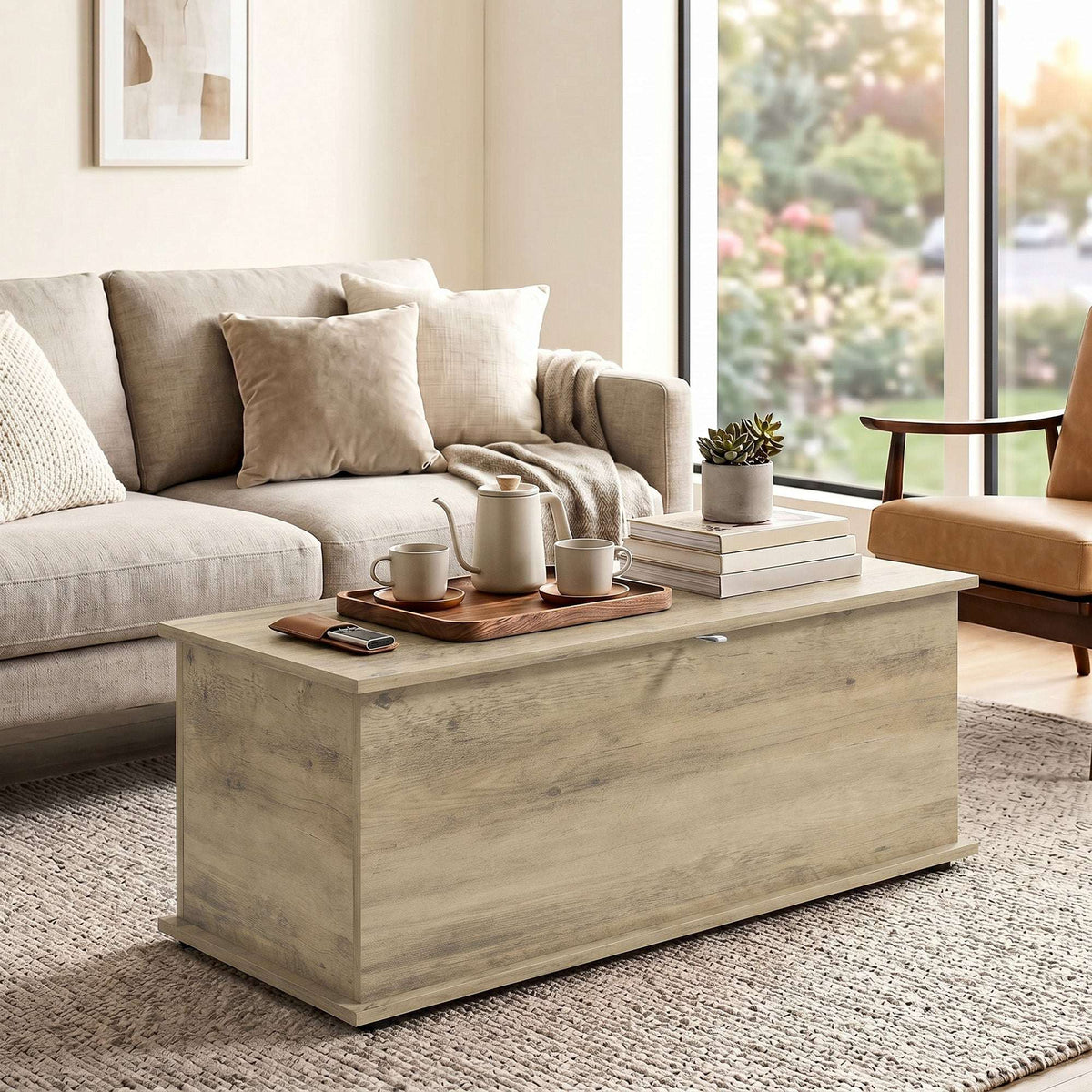 HOMCOM Large 114L Storage Chest Grey Wood Bench Trunk with Safety Lid for Bedroom Hallway and Living Room 100 x 40 x 40cm