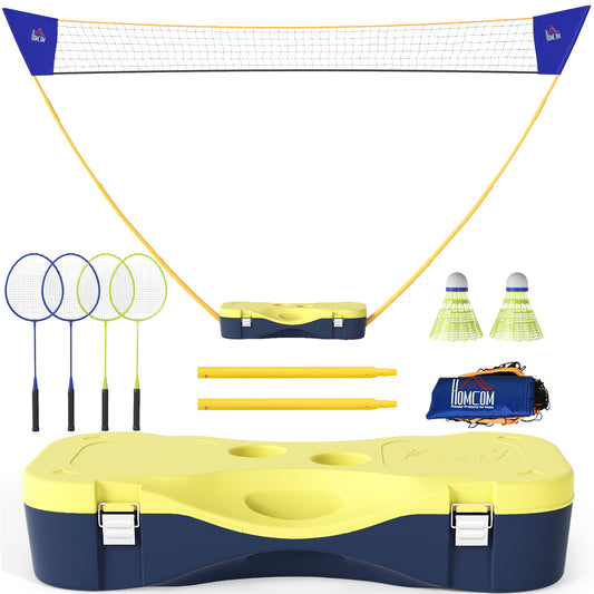 HOMCOM 2.8m Portable Folding Badminton Net Set with 4 Badminton Rackets and 2 Nylon Shuttlecocks for Adults Kids Indoor Outdoor