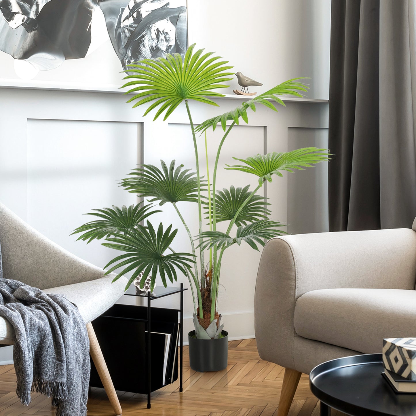 HOMCOM 145cm Artificial Palm Tree, Decorative Artificial Plant with Lifelike PEVA Leaves and Coconut Coir, Fake Tree with Plastic Pot and Flocking for Home Office Decor, Green--ChewyGames-ChewyGames