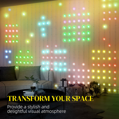 HOMCOM LED Curtain Lights, Smart Curtain Fairy Plug In, Colour Changing Wall Lights with Remote, App, Dynamic DIY Hanging Window String Lights for Bedroom Living Room, 3x3(m), 400 RGBIC LED