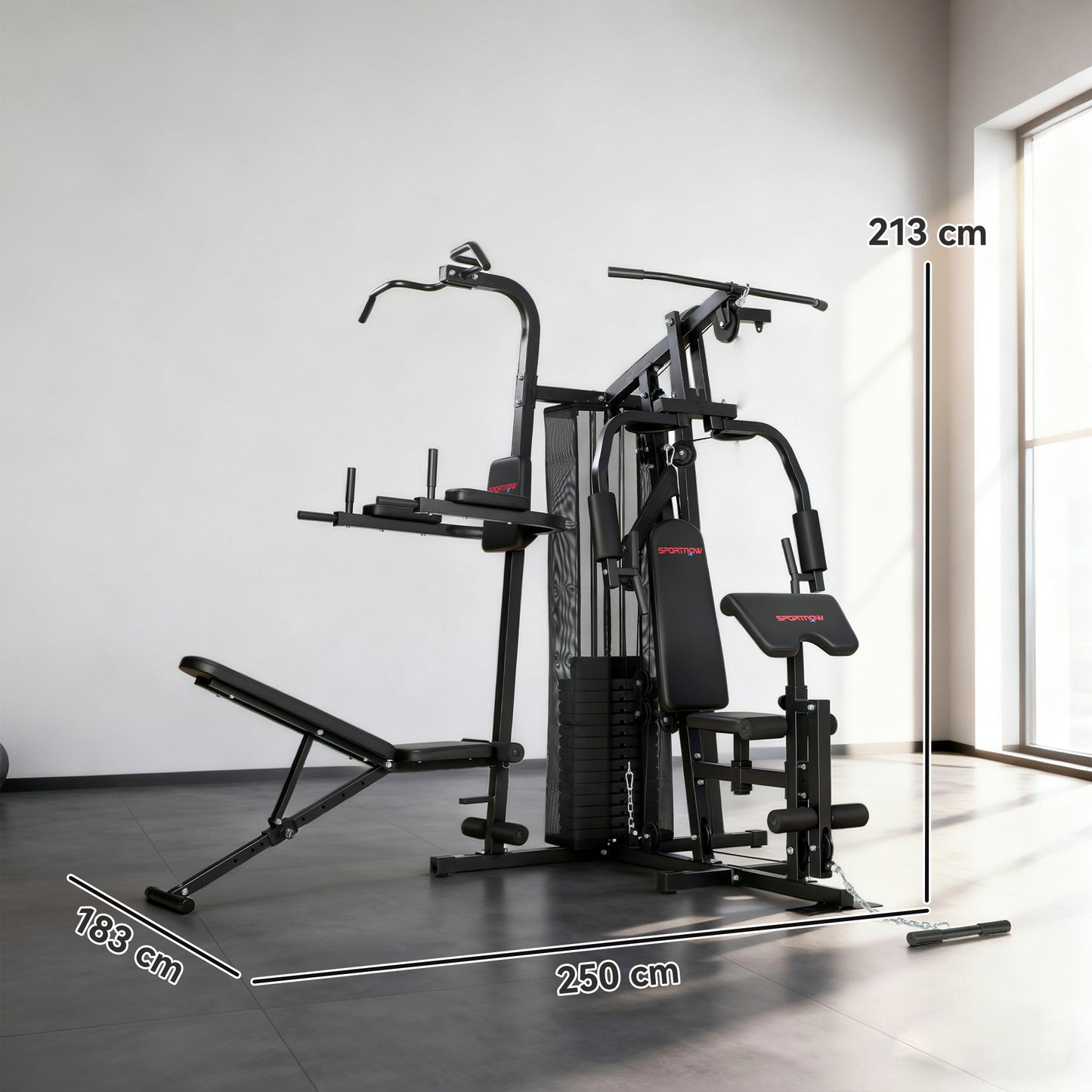 SPORTNOW All-in-One Home Gym Machine, Multifunctional Power Cage with 69 kg Weight Stack and Pulley System, Black